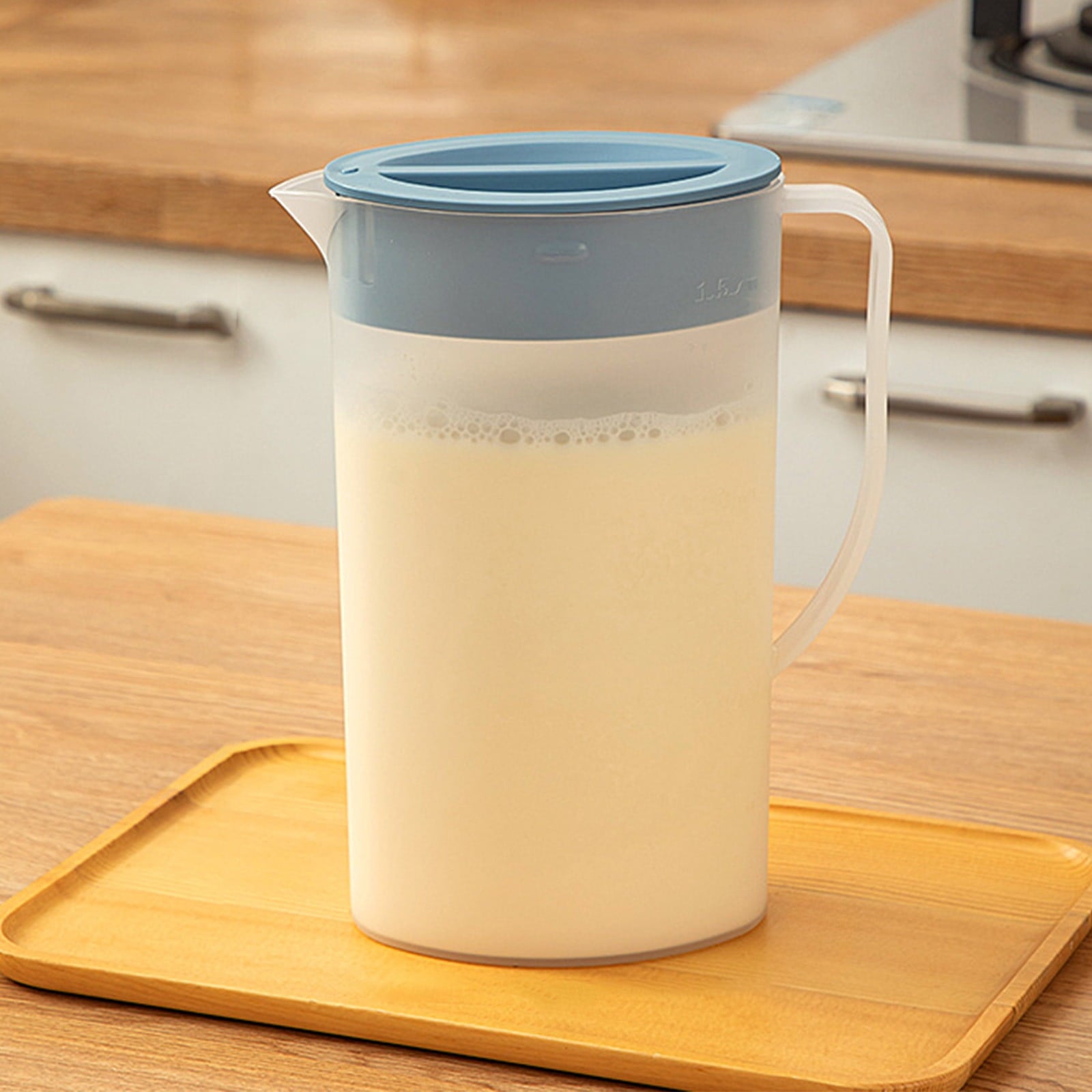 PALIFEUR Water Pitcher with Lid, 2 L Plastic Pitcher for Tea & Juice Water, Hot/Cold Water Jug, Tea Pitcher, Juice Pitcher, 13.5 x 7.2 x 4.7 Inch Z-8-Blue