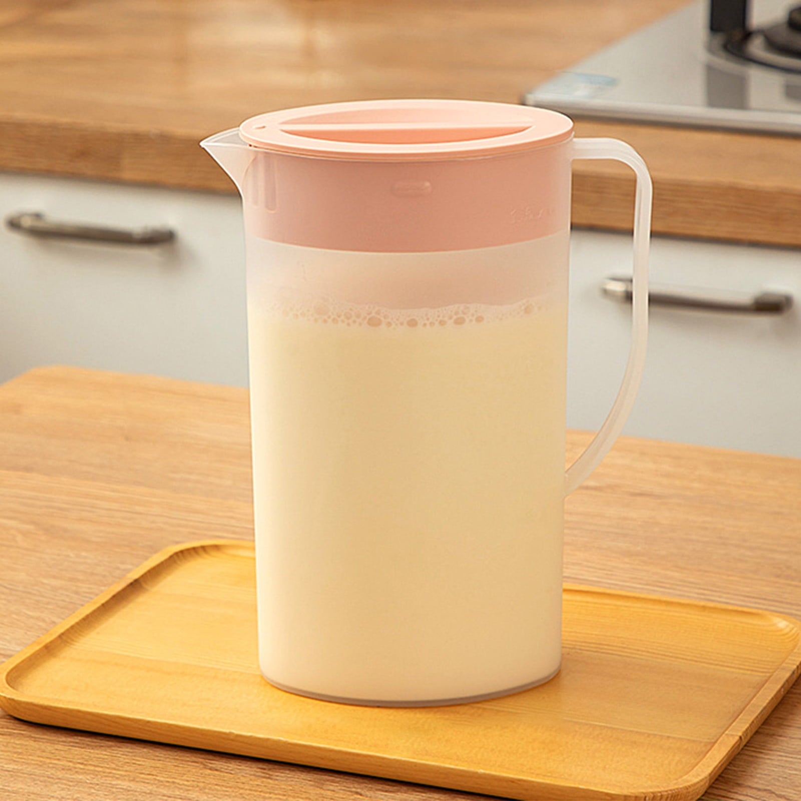 PALIFEUR Water Pitcher with Lid, 2 L Plastic Pitcher for Tea & Juice Water, Hot/Cold Water Jug, Tea Pitcher, Juice Pitcher, 13.5 x 7.2 x 4.7 Inch Z-8-Pink