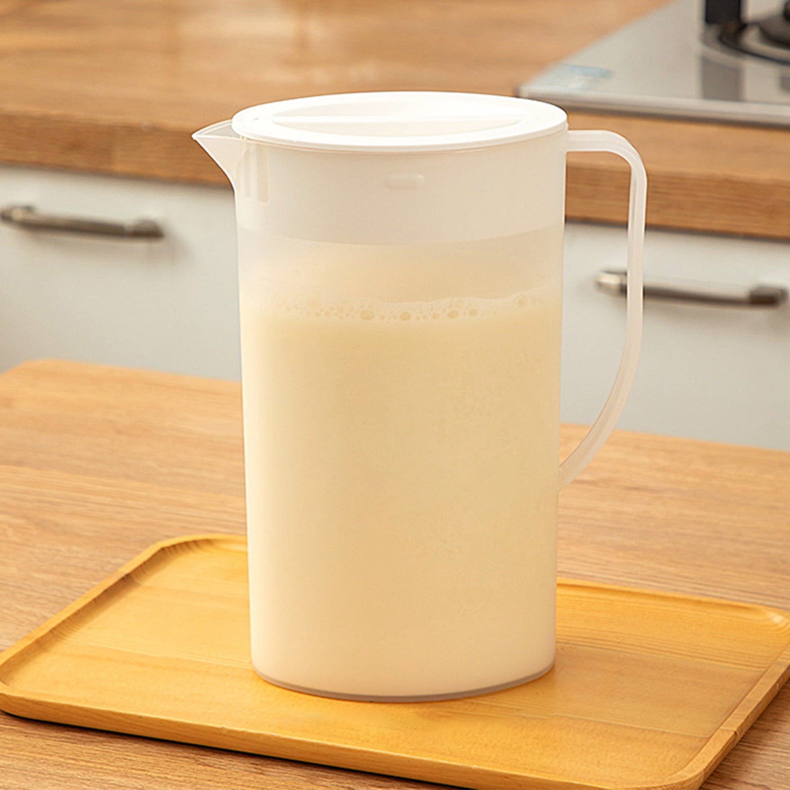 PALIFEUR Water Pitcher with Lid, 2 L Plastic Pitcher for Tea & Juice Water, Hot/Cold Water Jug, Tea Pitcher, Juice Pitcher, 13.5 x 7.2 x 4.7 Inch Z-8-White