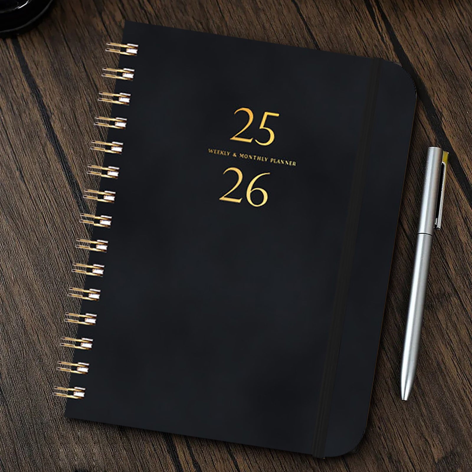 Xuniizn Academic Planner 2025-2026, Daily, Weekly & Monthly Planner, Journaling Notebooks for Work, Spiral Notebook, Twin-Wire Binding Day and Weekly Agenda for Work, Daily Planner Black
