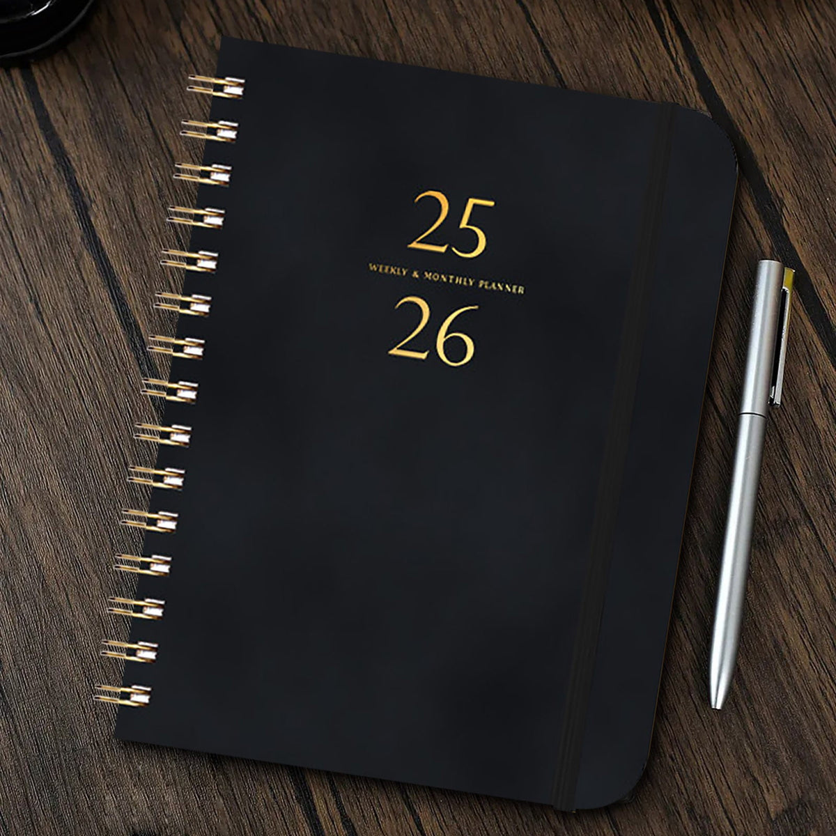 Xuniizn Academic Planner 2025-2026, Daily, Weekly & Monthly Planner, Journaling Notebooks for Work, Spiral Notebook, Twin-Wire Binding Day and Weekly Agenda for Work, Daily Planner Black