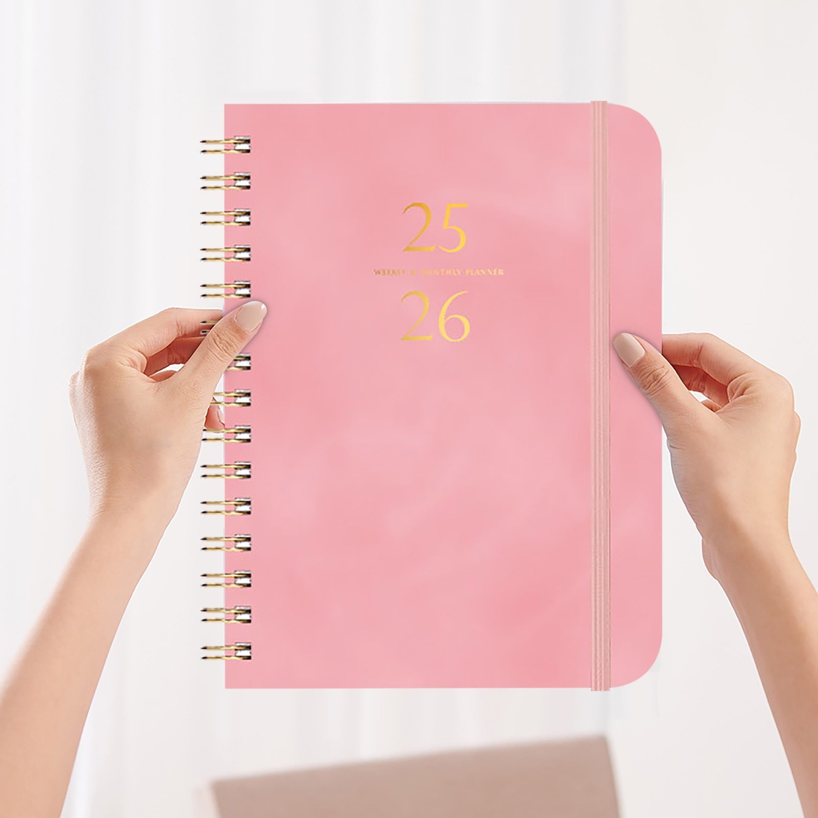 Xuniizn Academic Planner 2025-2026, Daily, Weekly & Monthly Planner, Journaling Notebooks for Work, Spiral Notebook, Twin-Wire Binding Day and Weekly Agenda for Work, Daily Planner Pink