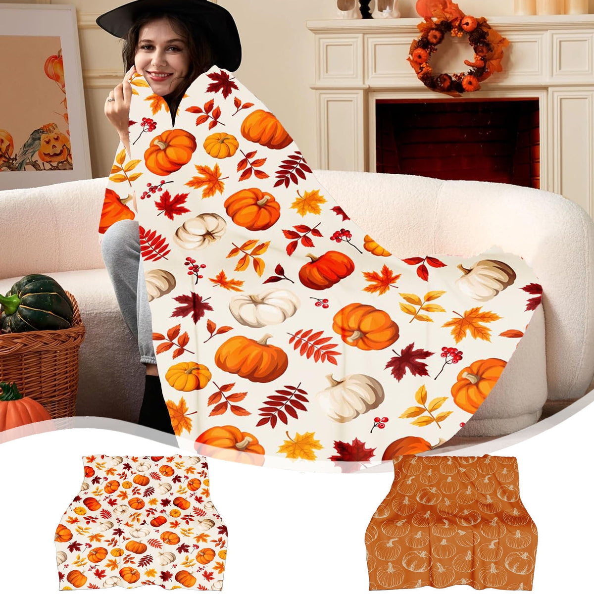 Xuniizn Fall Throw Blanket Breathable Fleece Blanket,28x39" Soft & Skin-Friendly High-Density Fall Blanket Warm, Heat-Locking, Machine-Washable, A Cozy Choice for Autumn & Winter Home Use F#Multicolor(39x30")