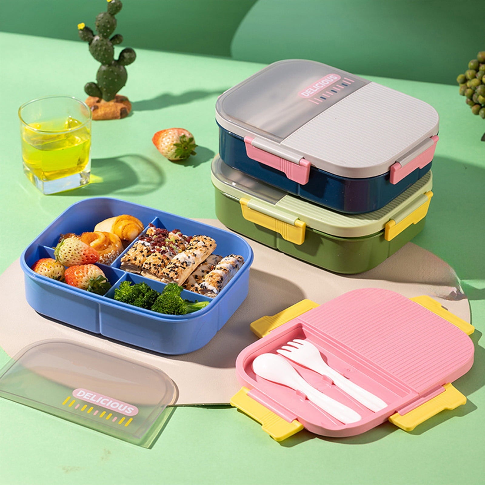 Xuniizn Bento Box Adult Lunch Box, Containers for Adults Men Women, Lunchable Food Container with Utensils, Sauce Jar, Muffin Liners, Microwave & Dishwasher Safe Pink#4