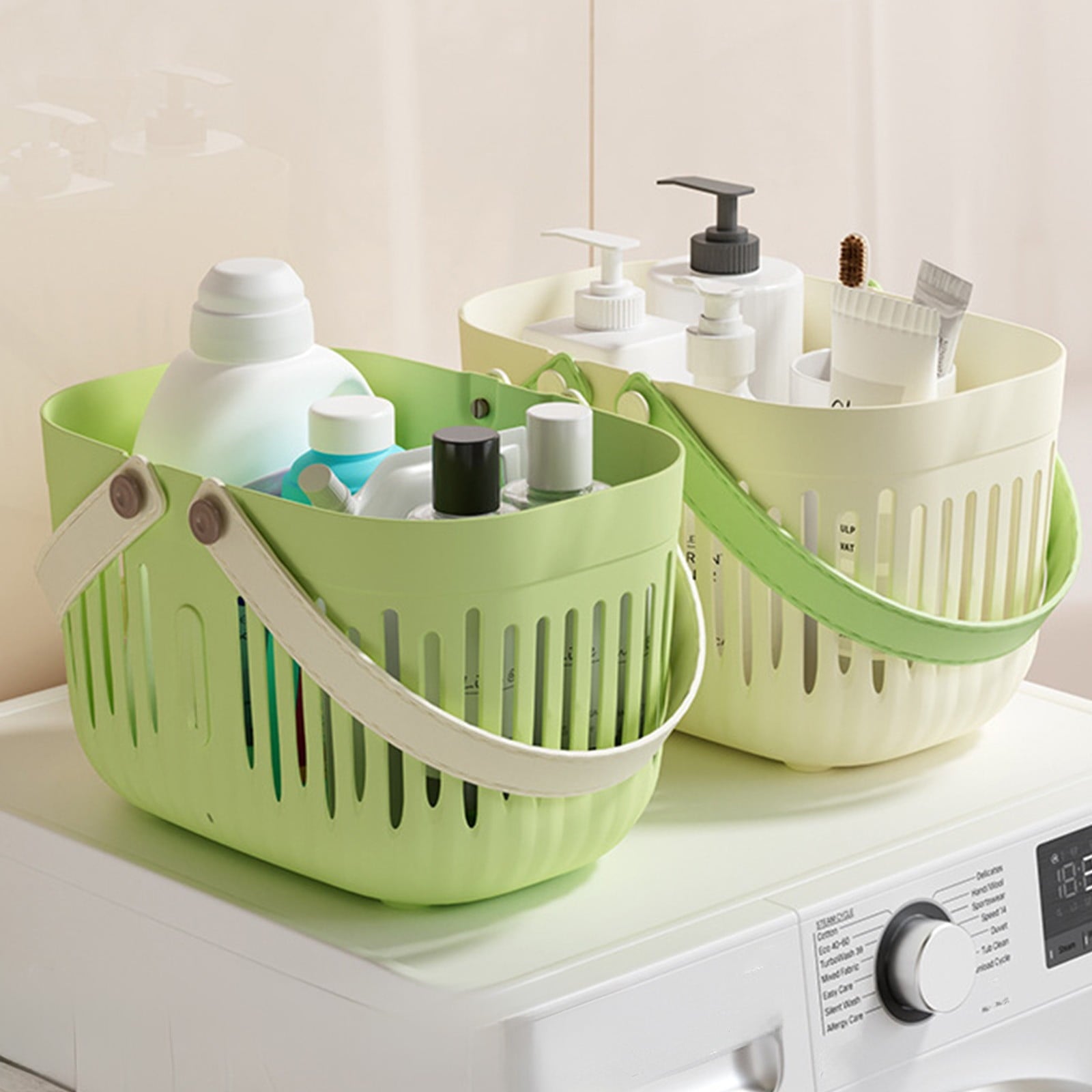 Xuniizn Plastic Shower Caddy Portable Bucket, Cleaning Shower Basket with Handle Compartments Storage Organizer for Bathroom Kitchen College Dorm Sink Green