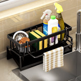 PALIFEUR Sponge Holder for Kitchen Sink, Kitchen Sink Organizer Rustproof 304 Stainless Steel Detachable Dishcloth Rack Sink Caddy, Kitchen Sponge Holder Bathroom Organizer Brush Holder Storage Black