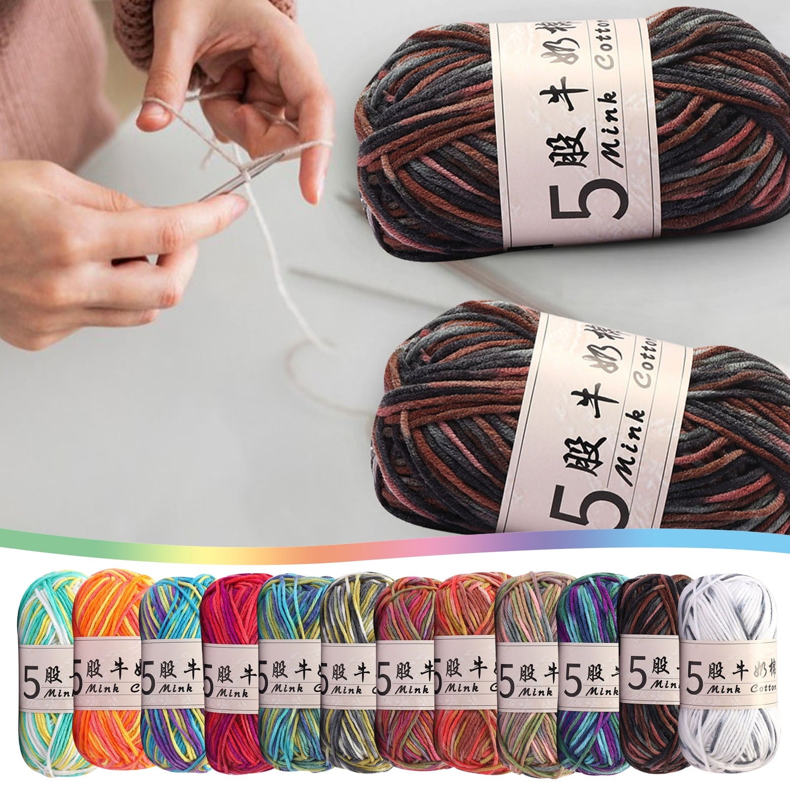 PALIFEUR Cotton Yarn Soft Cotton Yarn for Crocheting and Knitting, 1.76 oz/50g Multicolor Crochet yarn for Crafts Home Decorations DIY Toys Knit Clothes Yarn, ( 356 Yard) E