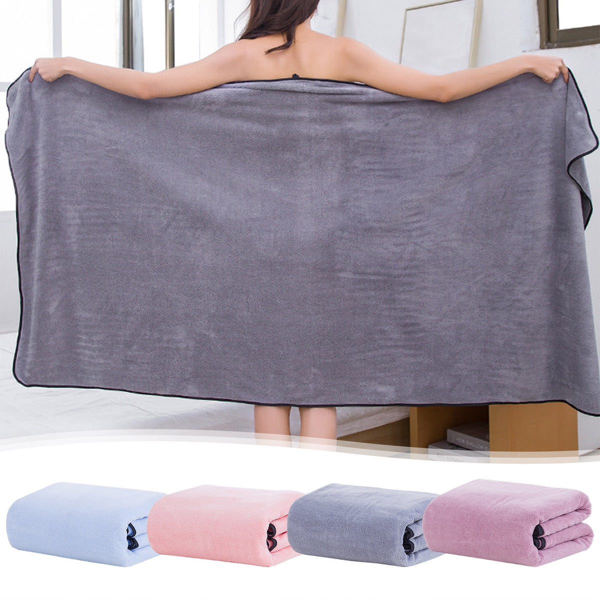 PALIFEUR Extra Large Bath Towels, Soft Highly Absorbent Bath Towels Microfiber Velvet Towels Lightweight Quick Drying Towels for Bathroom Beach, Spa, Shower, Hotel-27.5×55.1"-Gray A_#Blue