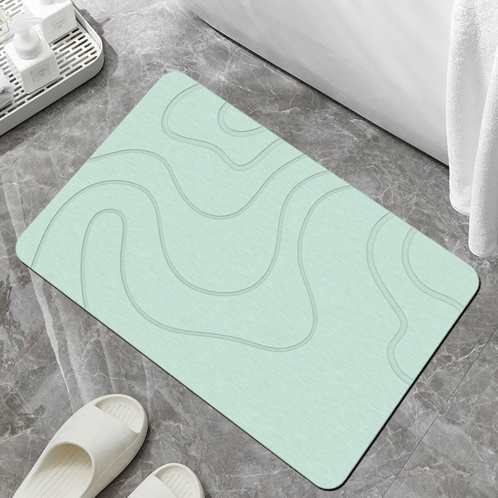 PALIFEUR Stone Bath Mat, 16x24" Quick Drying Diatomaceous Earth Bath Mat Super Absorbent Non Slip Stone Bath Mats Washable Rug for Bathroom Floor Kitchen Shower, Dark Gray Green