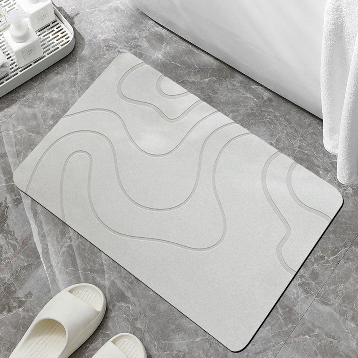 PALIFEUR Stone Bath Mat, 16x24" Quick Drying Diatomaceous Earth Bath Mat Super Absorbent Non Slip Stone Bath Mats Washable Rug for Bathroom Floor Kitchen Shower, Dark Gray White