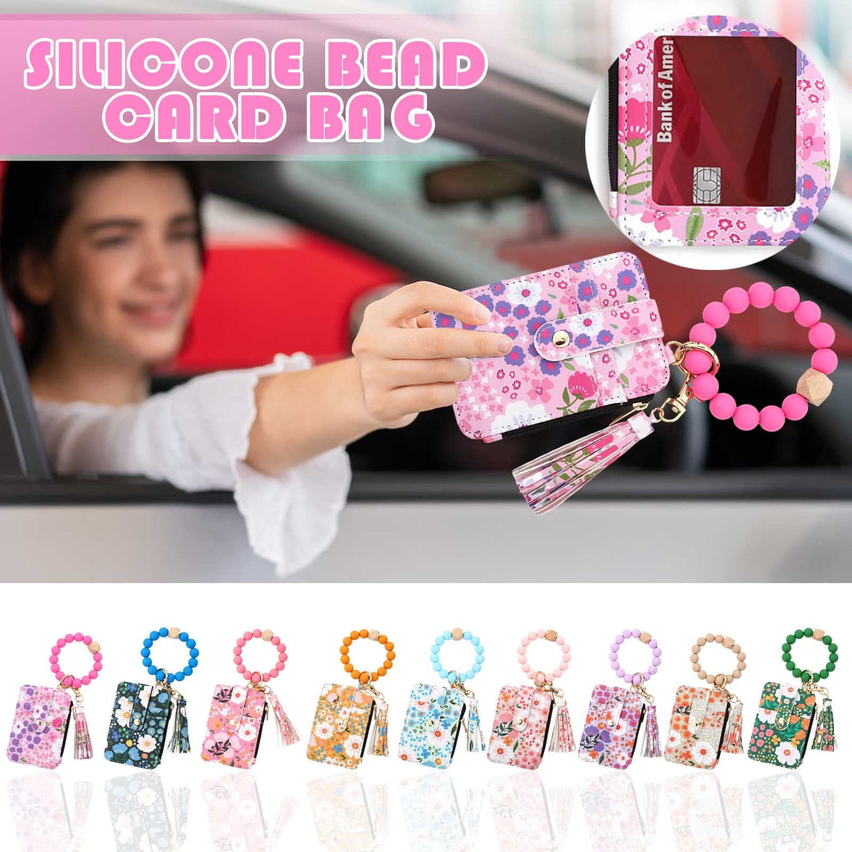 PALIFEUR Wallet Women, Wallet Keychain Wristlet for Women, Slim Credit Card Holder Wallet, Fashion Tassel Keychain Bangle Key Ring Purse for Women ( 18 Kinds of Prints Wallets) B