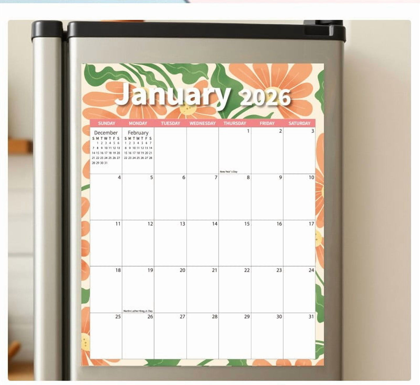 Tyidzon Magnetic Calendar for Refrigerator 2026-2027, 12x10" 18 Month Runs Monthly Fridge Calendar Magnet from Jan 2026 to Jun 2027 for Home School Office Flower