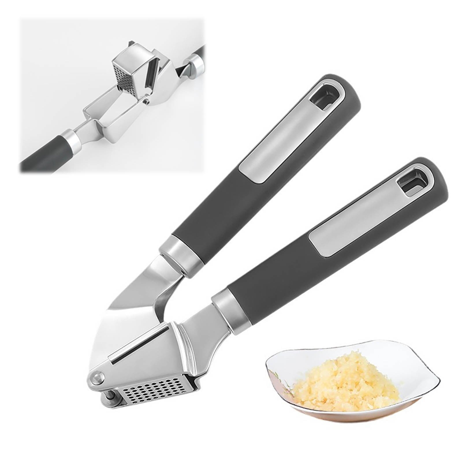 Stainless Steel Garlic Press Rocker, Garlic Mincer With Studs, Heavy Duty Garlic Chopper, Effective Garlic Peeler, Easy to Clean Kitchen Gadget for Minced Garlic, Dishwasher Safe 【Best Seller】E