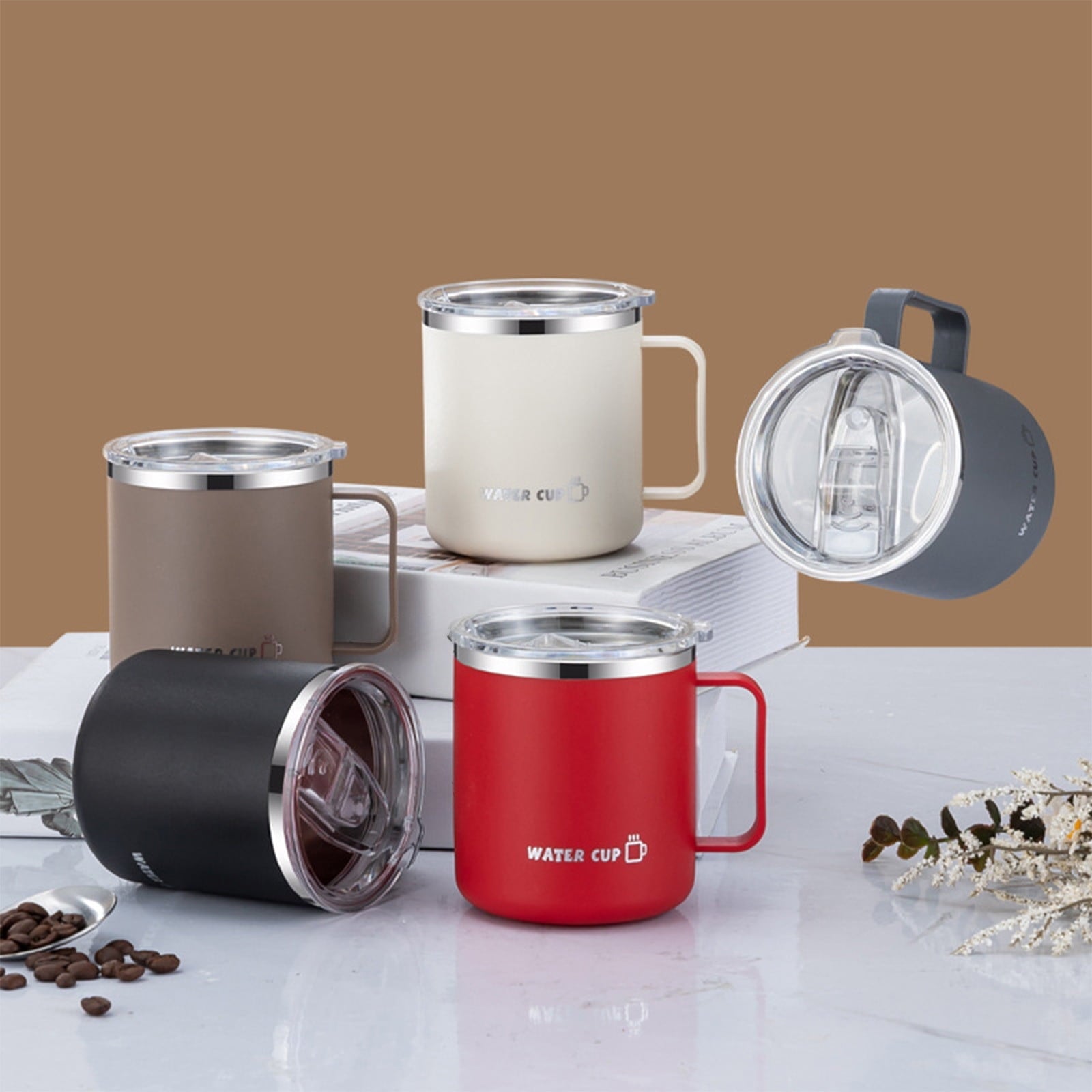 Insulated Coffee Mug with Handle & Lid - 17oz Stainless Steel Travel Tumbler, Double Wall Vacuum (Black) by PALIFEUR 06_【Enhanced Insulation】 Heat-Resistant Handle Coffee Mug