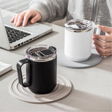 Insulated Coffee Mug with Handle & Lid - 17oz Stainless Steel Travel Tumbler, Double Wall Vacuum (Black) by PALIFEUR 11_【Office Essential】 Desktop Smart Temperature Control Coffee Mug