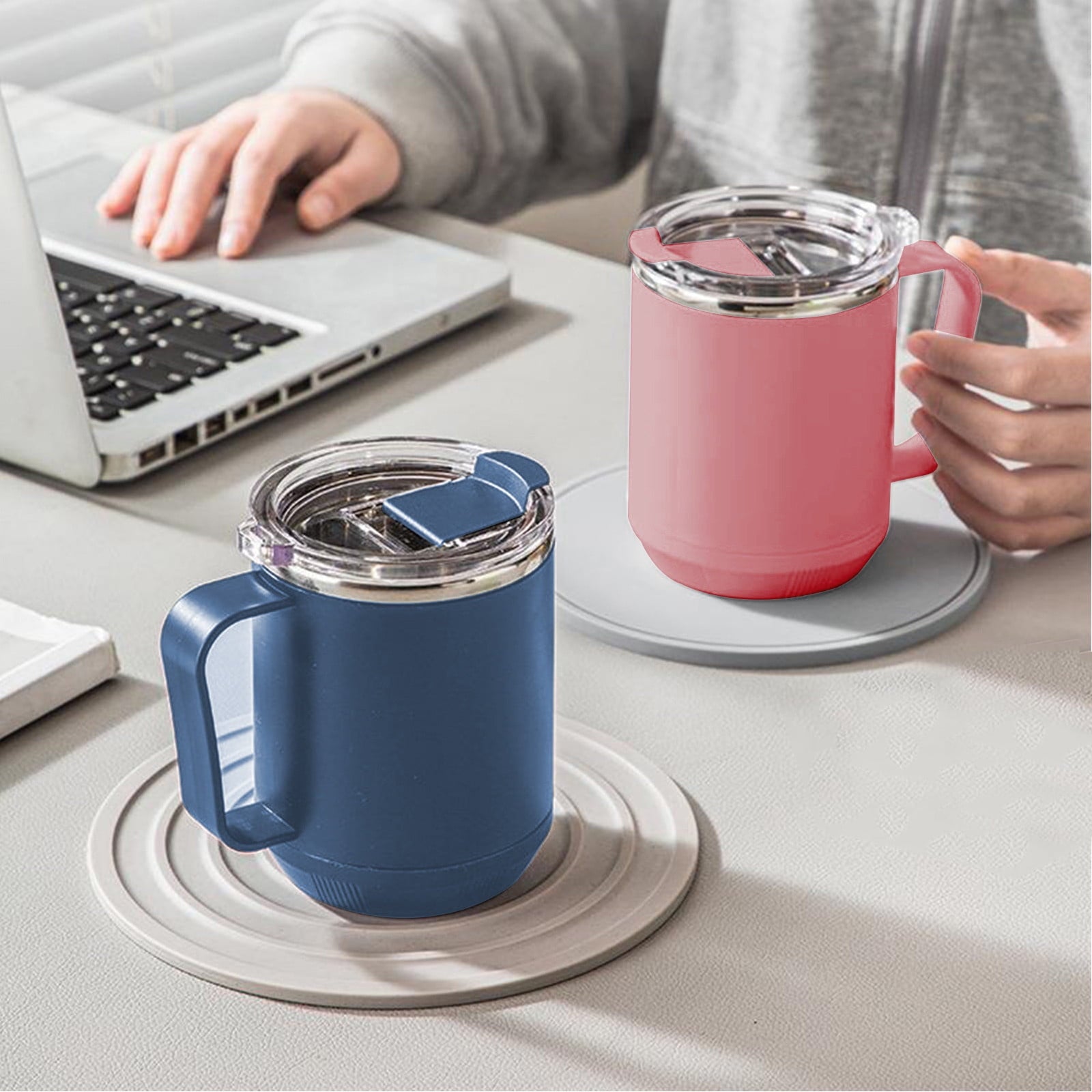 Insulated Coffee Mug with Handle & Lid - 17oz Stainless Steel Travel Tumbler, Double Wall Vacuum (Black) by PALIFEUR 12_【Travel Must-Have】 Car Cup Holder Leak-Proof Coffee Tumbler