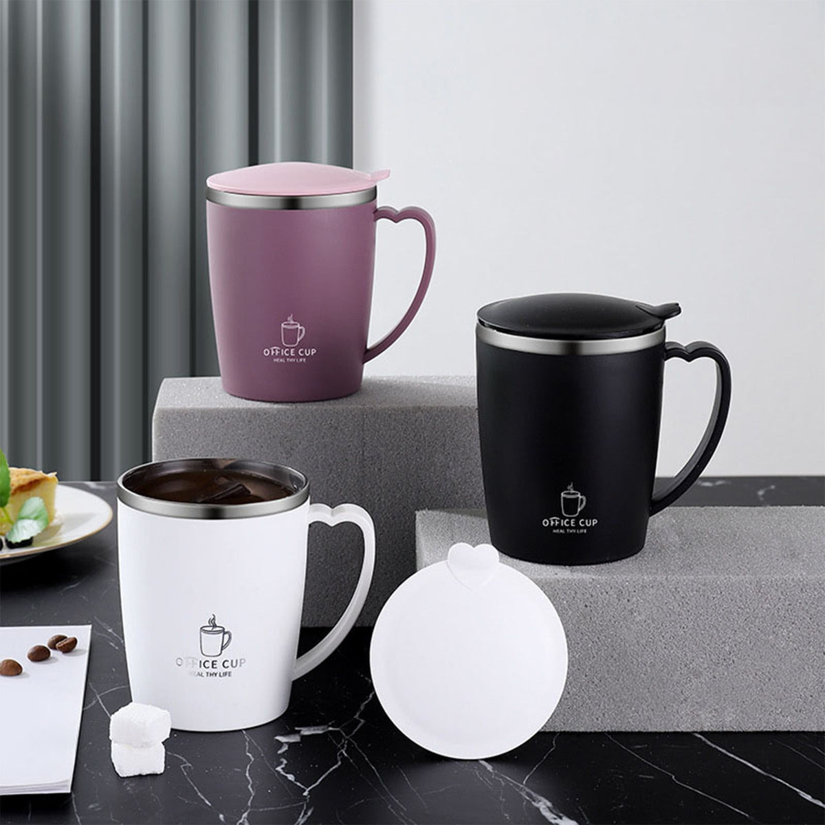 Insulated Coffee Mug with Handle & Lid - 17oz Stainless Steel Travel Tumbler, Double Wall Vacuum (Black) by PALIFEUR 18_【Birthday Gift】 Custom Engraved Coffee Mug