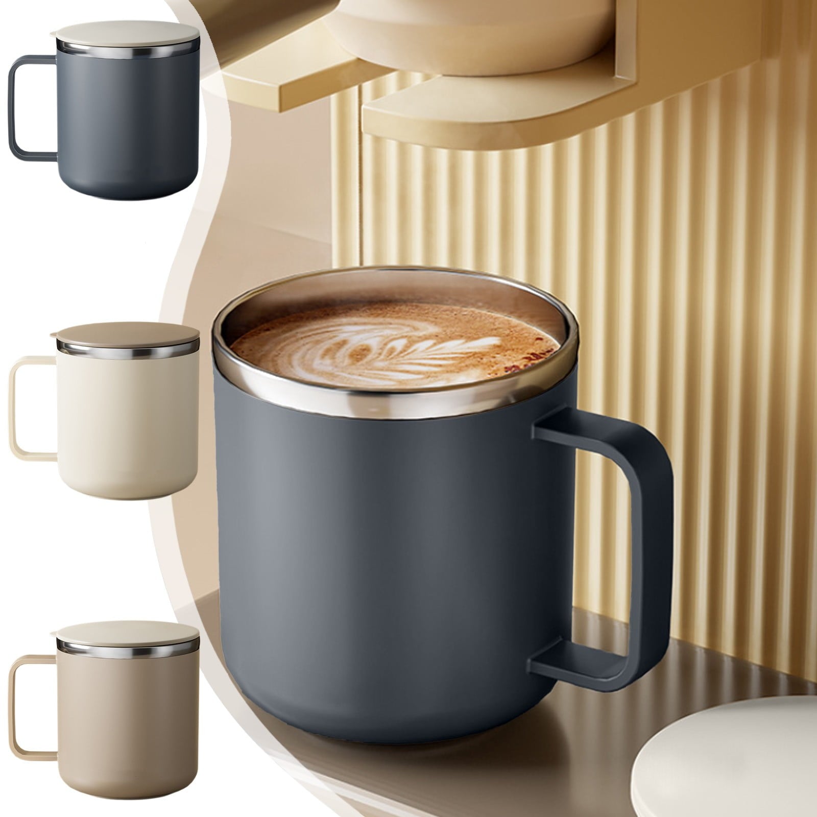 Insulated Coffee Mug with Handle & Lid - 17oz Stainless Steel Travel Tumbler, Double Wall Vacuum (Black) by PALIFEUR 28_【Eco-Friendly Choice】 Reusable Sustainable Coffee Cup