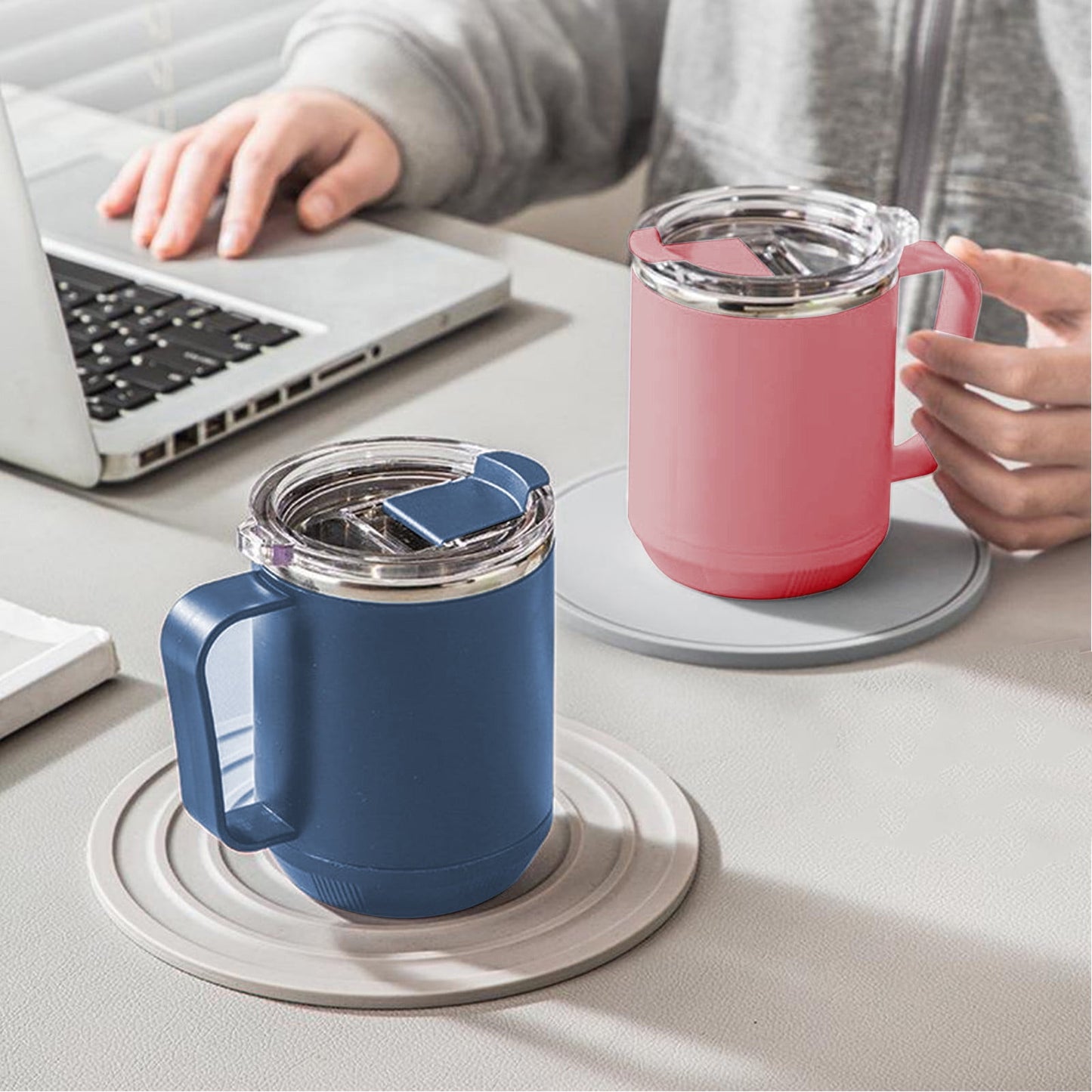 Tyidzon Insulated Coffee Mug, 20oz Stainless Steel Tumbler with Slider Lid Travel Coffee Cups with Handle for Camping Office Home, Blue ZF_#Pink