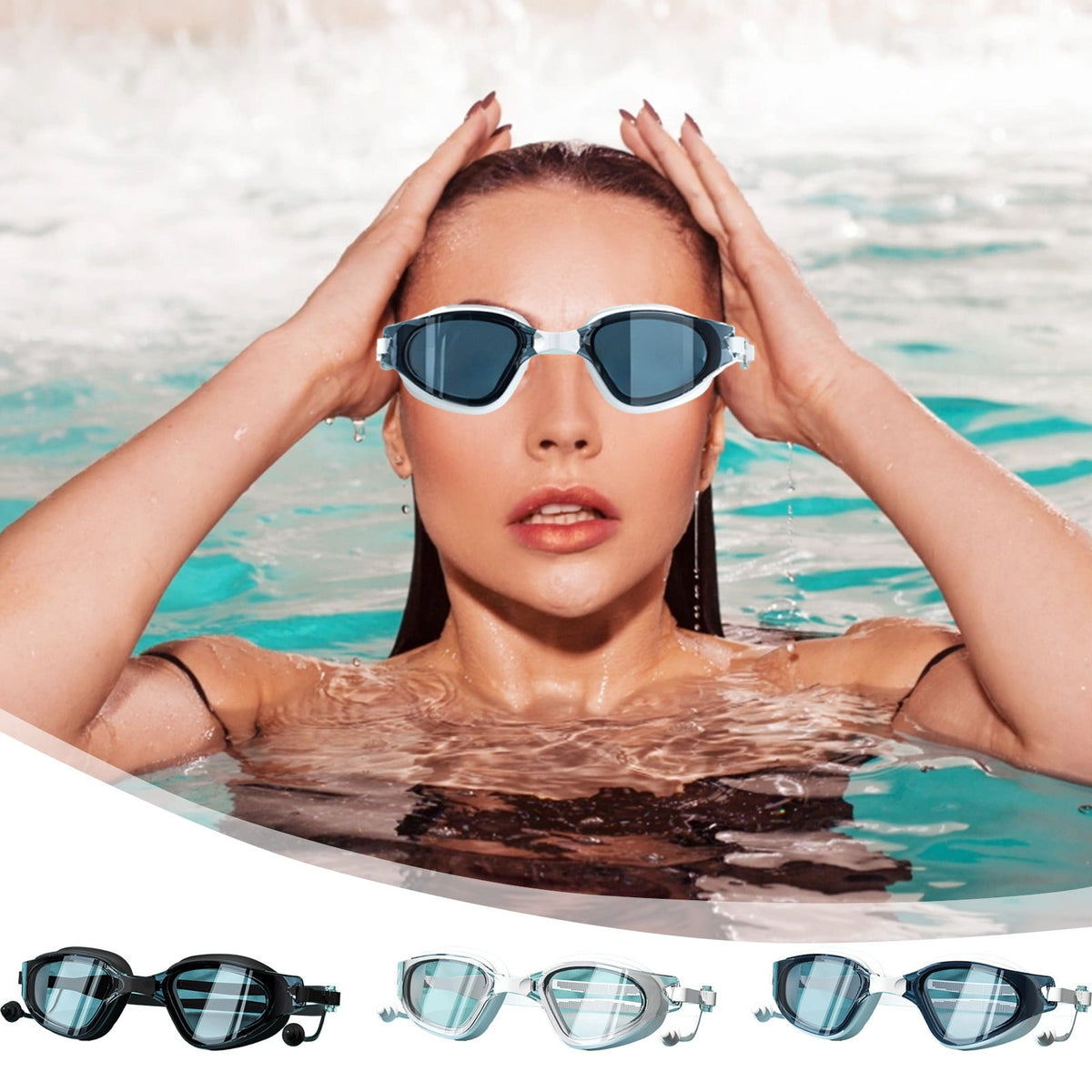 Large Frame Swim Goggles for Adults - Electroplated Anti-Fog HD Myopia Swimming Goggles with Adjustable Nose Cover, Leak-Proof Seal for Men & Women, Pool & Open Water by PALIFEUR 02_HD Vision Swimming Goggles with Nose Cover_B