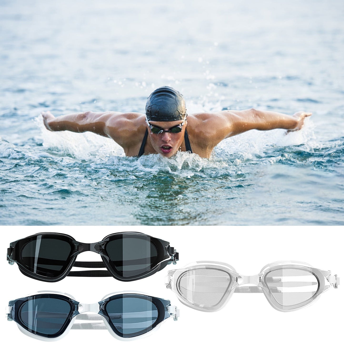 Large Frame Swim Goggles for Adults - Electroplated Anti-Fog HD Myopia Swimming Goggles with Adjustable Nose Cover, Leak-Proof Seal for Men & Women, Pool & Open Water by PALIFEUR 14_Hydrodynamic Swim Goggles for Men_BK