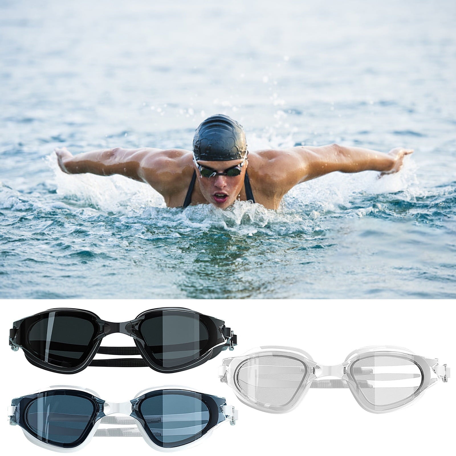 Large Frame Swim Goggles for Adults - Electroplated Anti-Fog HD Myopia Swimming Goggles with Adjustable Nose Cover, Leak-Proof Seal for Men & Women, Pool & Open Water by PALIFEUR 15_Anti-Glare Swimming Goggles Adult_BU
