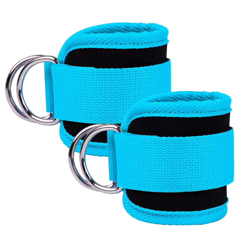 Billbianc Adjustable Polyester Ankle Straps for Cable Machine Kickbacks (2 Pack) Blue