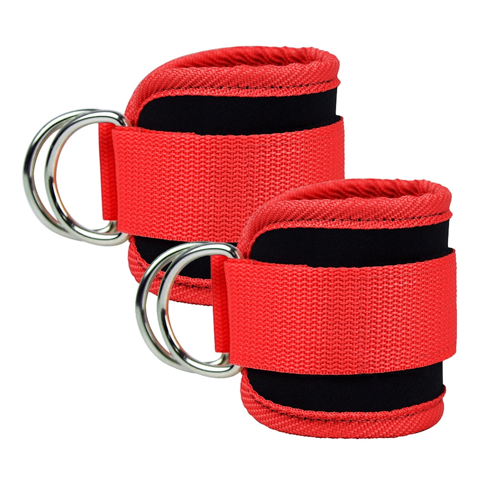 Billbianc Adjustable Polyester Ankle Straps for Cable Machine Kickbacks (2 Pack) Red