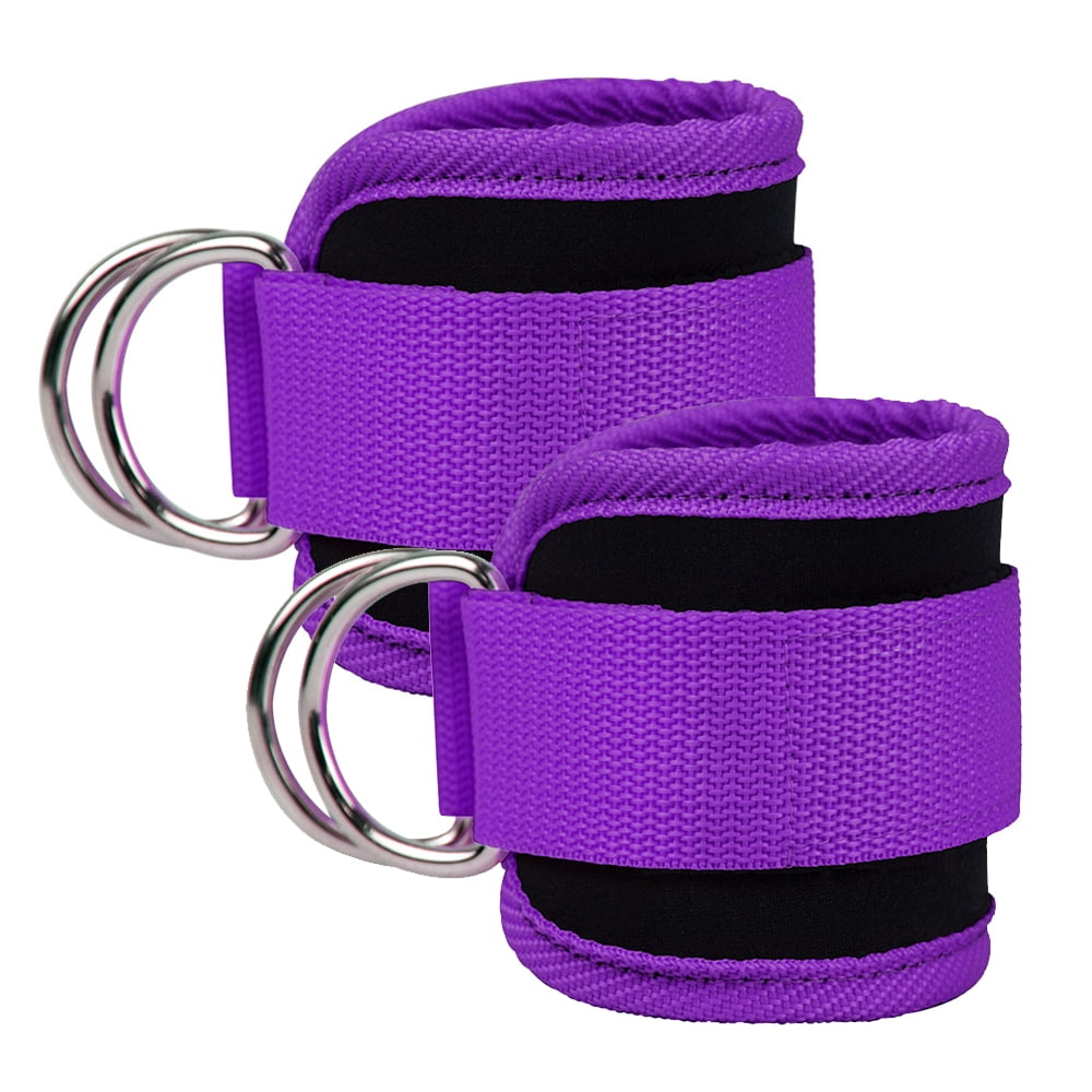 Billbianc Adjustable Polyester Ankle Straps for Cable Machine Kickbacks (2 Pack) purple