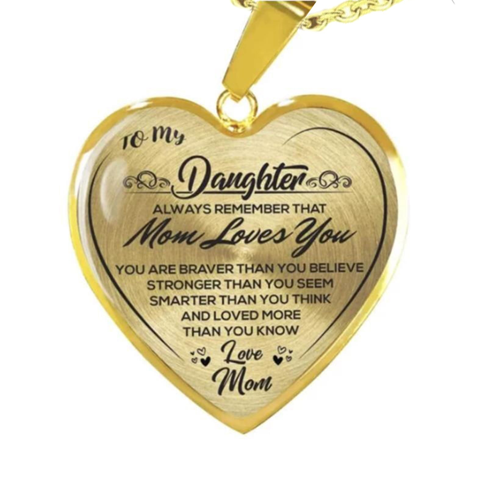 clearance under $5 LSLJS To My Daughter Stainless Steel Necklace Heart Lettering Peach Heart Pendant Necklace Jewelry Gifts for Daughter Gold