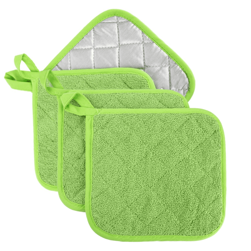 4 Pack Pot Holders for Kitchen Heat Resistant Pot Holders Sets Oven Hot Pads Terry Cloth Pot Holders for Cooking Baking(7"x 7",GRAY) 7" x 7" BLACK