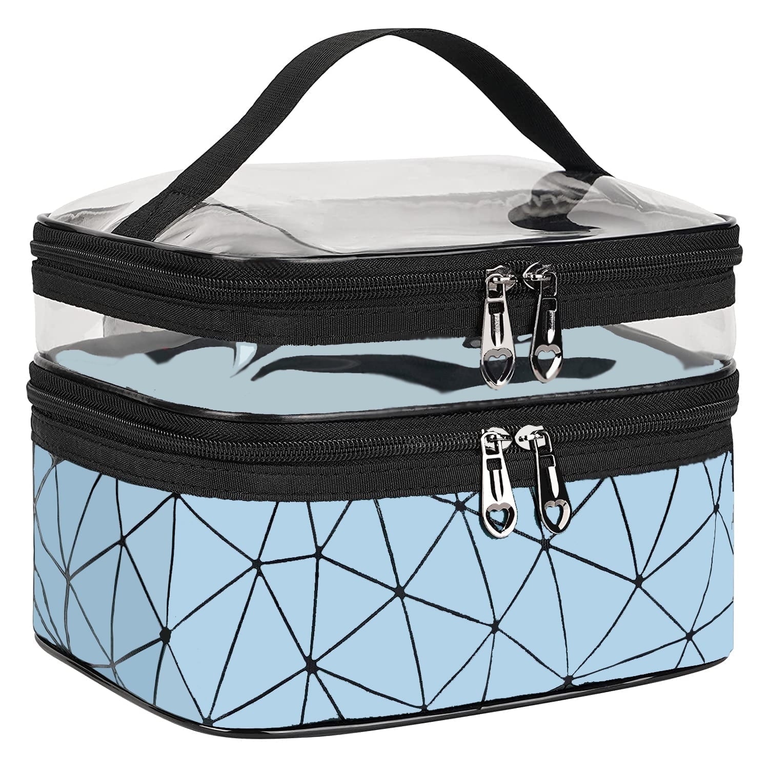 Meiyuuo Makeup Bag Cosmetic Bag Travelling Double Layer Make Up Bag Organizer Medium Case for Women Girls Reusable Toiletry Bags(Blue) Blue