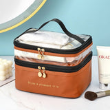 Meiyuuo Makeup Bag Cosmetic Bag Travelling Double Layer Make Up Bag Organizer Medium Case for Women Girls Reusable Toiletry Bags(Blue) Brown