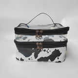 Meiyuuo Makeup Bag Cosmetic Bag Travelling Double Layer Make Up Bag Organizer Medium Case for Women Girls Reusable Toiletry Bags(Blue) Cow Print