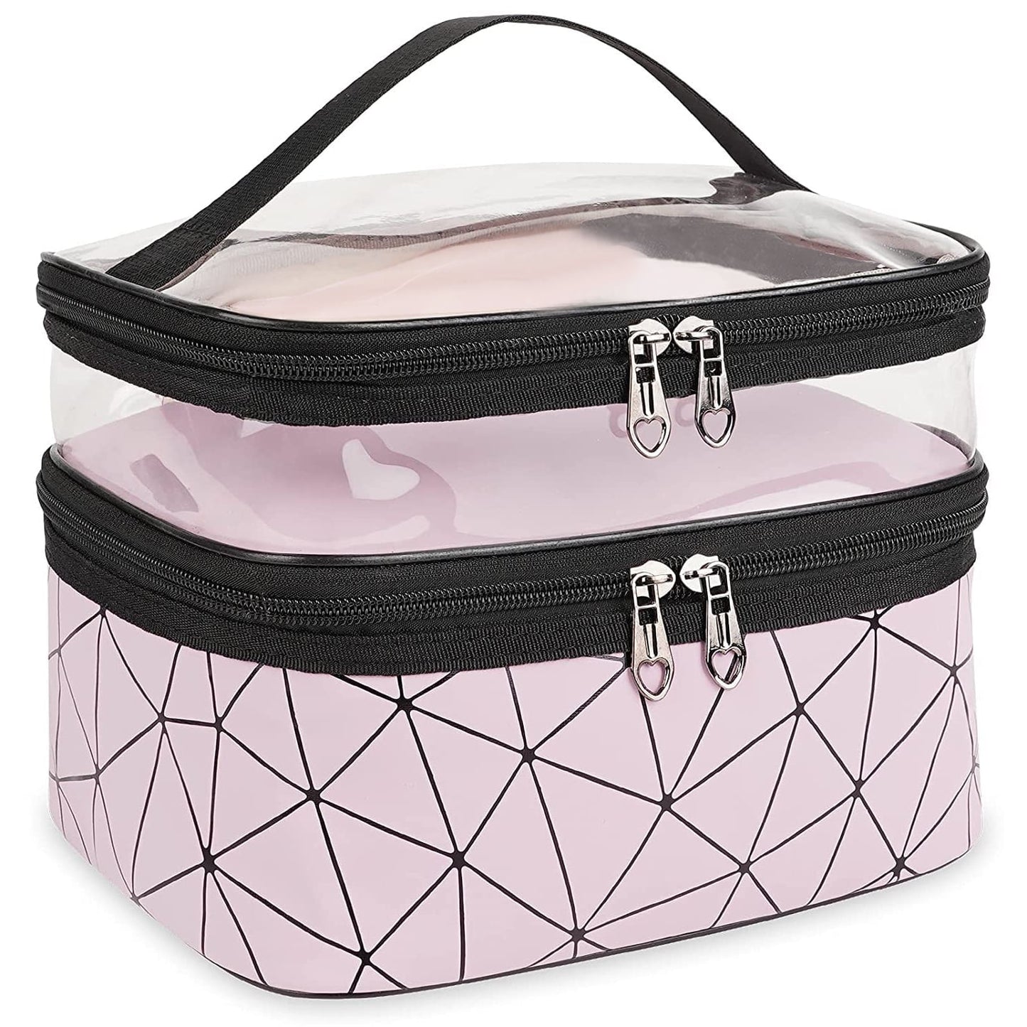 Meiyuuo Makeup Bag Cosmetic Bag Travelling Double Layer Make Up Bag Organizer Medium Case for Women Girls Reusable Toiletry Bags(Blue) Pink