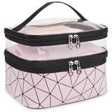 Meiyuuo Makeup Bag Cosmetic Bag Travelling Double Layer Make Up Bag Organizer Medium Case for Women Girls Reusable Toiletry Bags(Blue) Pink