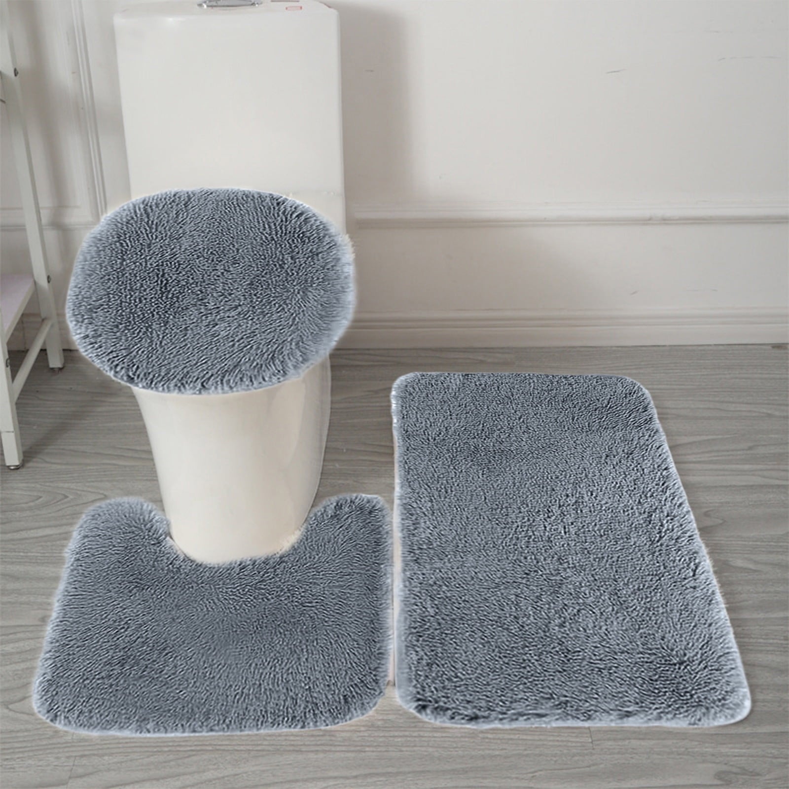 Under $5 Tyidzon Bathroom Rugs Solid Color Bath Mats 3 Set Bath Mats for bathroom Toilet Mats Universal Soft Comfortable Water Absorption Non-Slip Thick Machine Washable Easier to Dry BDark Gray 1