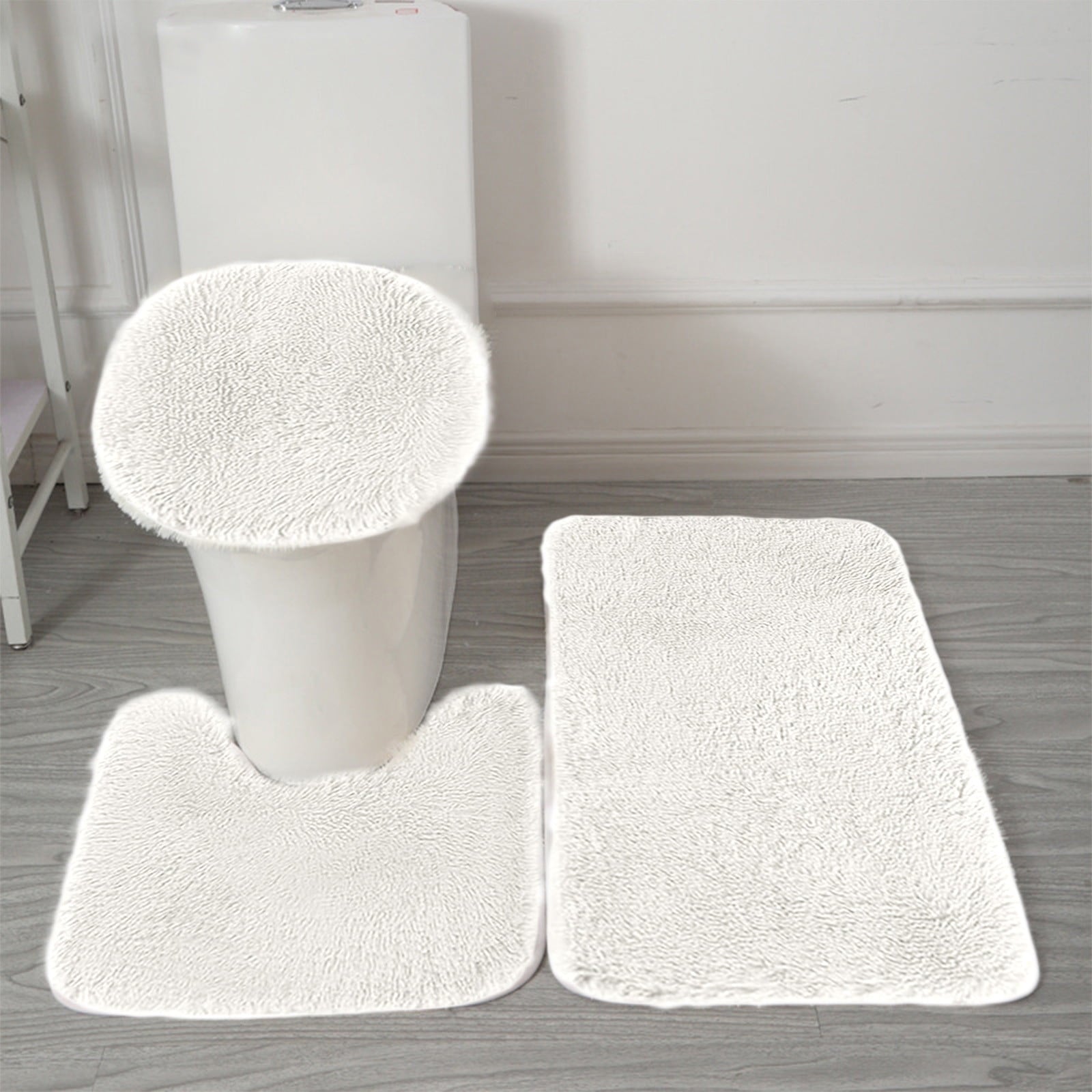 Under $5 Tyidzon Bathroom Rugs Solid Color Bath Mats 3 Set Bath Mats for bathroom Toilet Mats Universal Soft Comfortable Water Absorption Non-Slip Thick Machine Washable Easier to Dry White 1