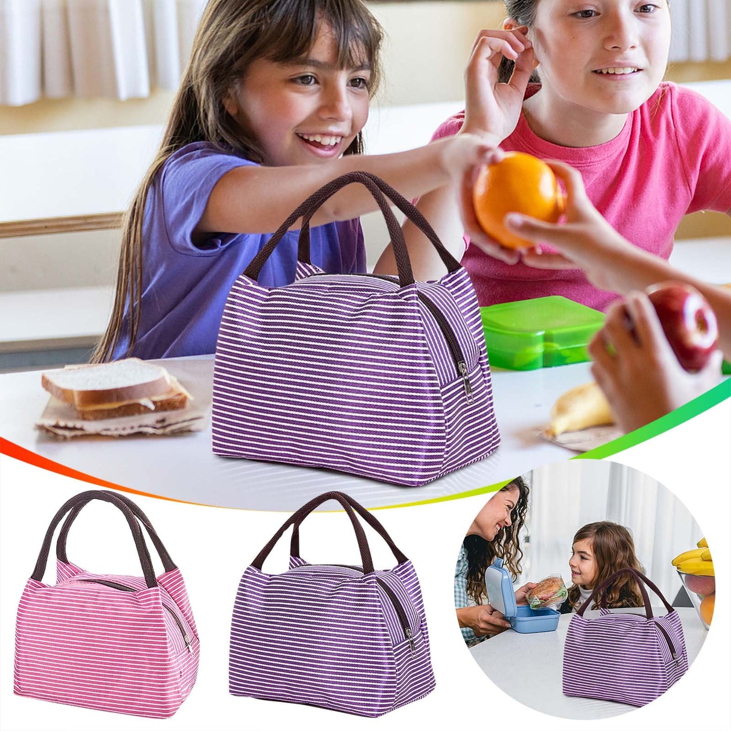 Under $1 Tyidzon Lunch Box Lunch Bag For Women Insulated Lunch Bag Reusable Tote Cooler Bag Lunchbox Suitable for Work, Travel, Outdoor Pink