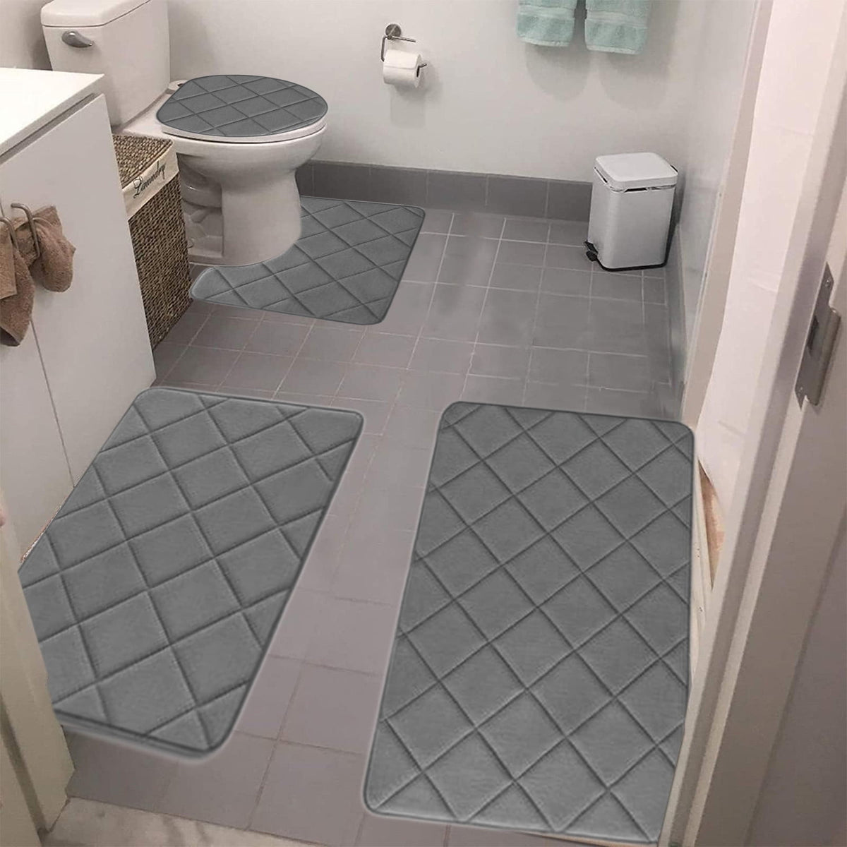 Clearance Tyidzon Bathroom Rugs 4 Piece Ultra Soft & Non-Slip Memory Foam Bath Mats for Bathroom, Absorbent Quick-Drying Bath Mats for Shower Bathroom Floor Rugs Dark Gray
