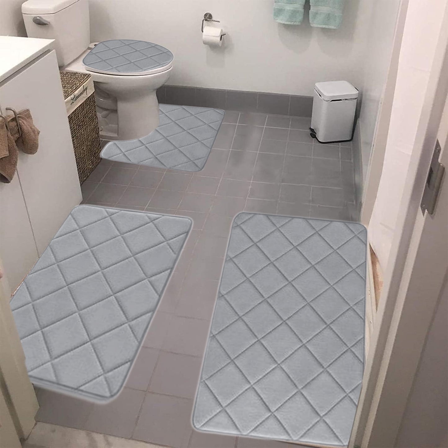Clearance Tyidzon Bathroom Rugs 4 Piece Ultra Soft & Non-Slip Memory Foam Bath Mats for Bathroom, Absorbent Quick-Drying Bath Mats for Shower Bathroom Floor Rugs Gray