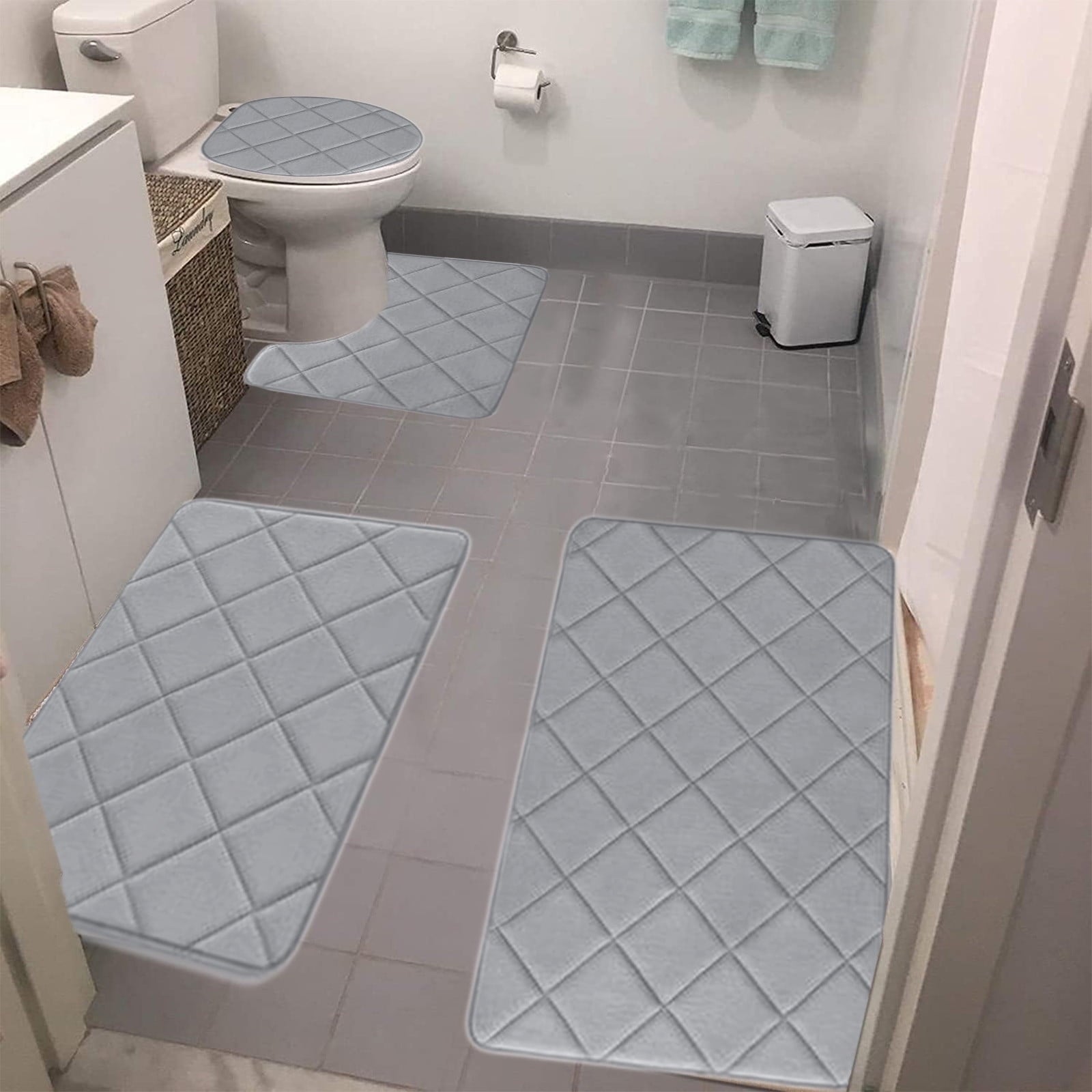 Clearance Tyidzon Bathroom Rugs 4 Piece Ultra Soft & Non-Slip Memory Foam Bath Mats for Bathroom, Absorbent Quick-Drying Bath Mats for Shower Bathroom Floor Rugs Gray