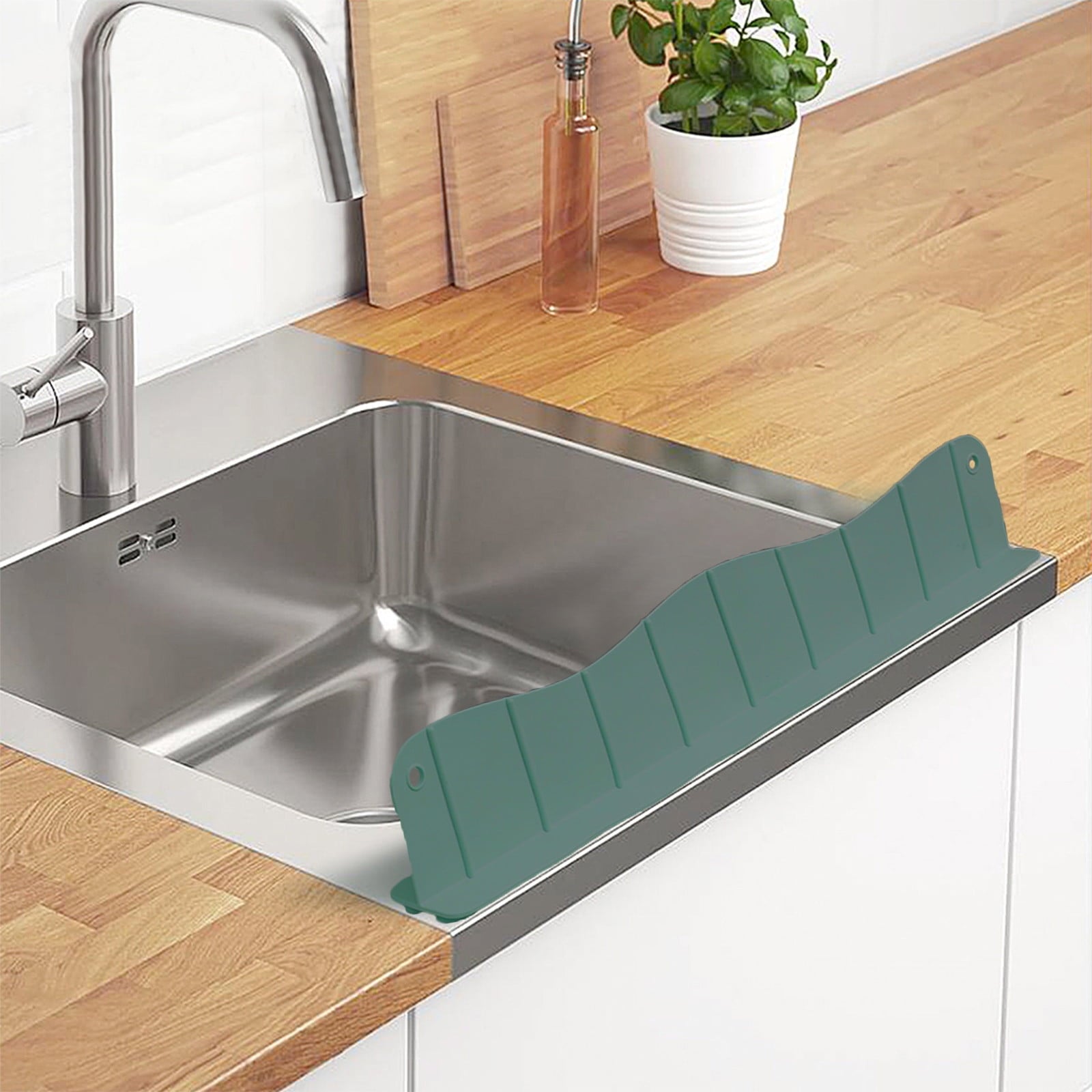 Tyidzon Silicone Sink Splash Guard 19.29X3.54X1.97 Inch Water Splash Guard for Kitchen and Bathroom Kitchen Sink Splash Guard with Suction Cup Green