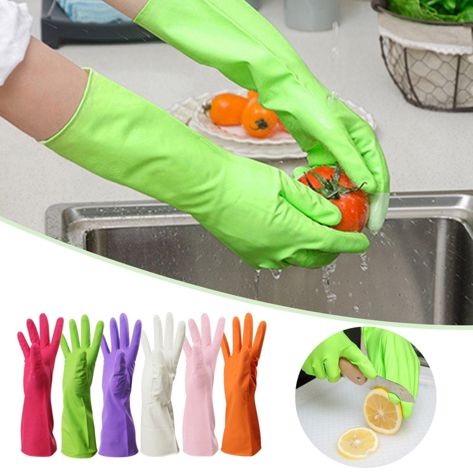 Savings, Cleaning Gloves, Eguiwyn Kid Painting Apron Sleeve, Apron Sleeve Reduced Price! 1 Pair of Gloves Gloves Gloves Washing Hand Rubber Long Cleaning Warm Gloves Kitchen Latex 3-Green2