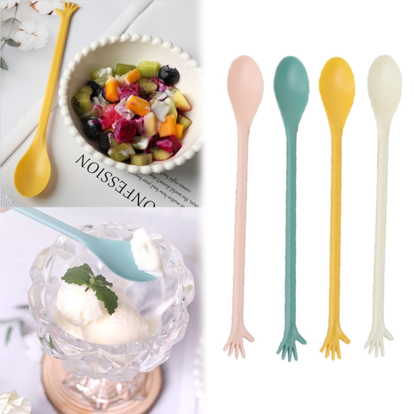 Made of Plastic, 4 Spoons Once for All Sale! Long Handle Spoons Latte Machiatto Tall Iced Tea Ice Sundae Coffee Tea or Hot Stirring Long Drink Spoons Camouflage