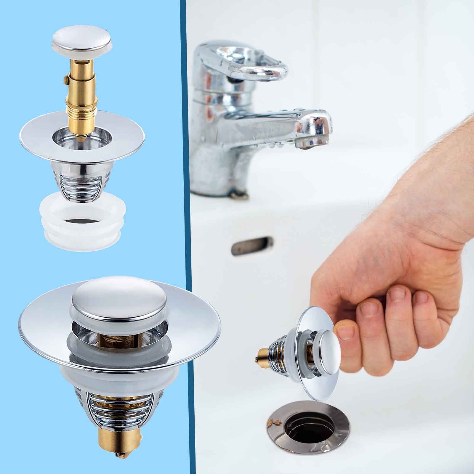 Thsue Universal Bathroom Sink Stopper,Bathtub Pop-Up Stopper with Strainer,Tub Plug with Hair Catcher,Push Type Basin Drain Filter,Fit for .25 inch U.S. Standard Drain silver,One Size silver,One Size