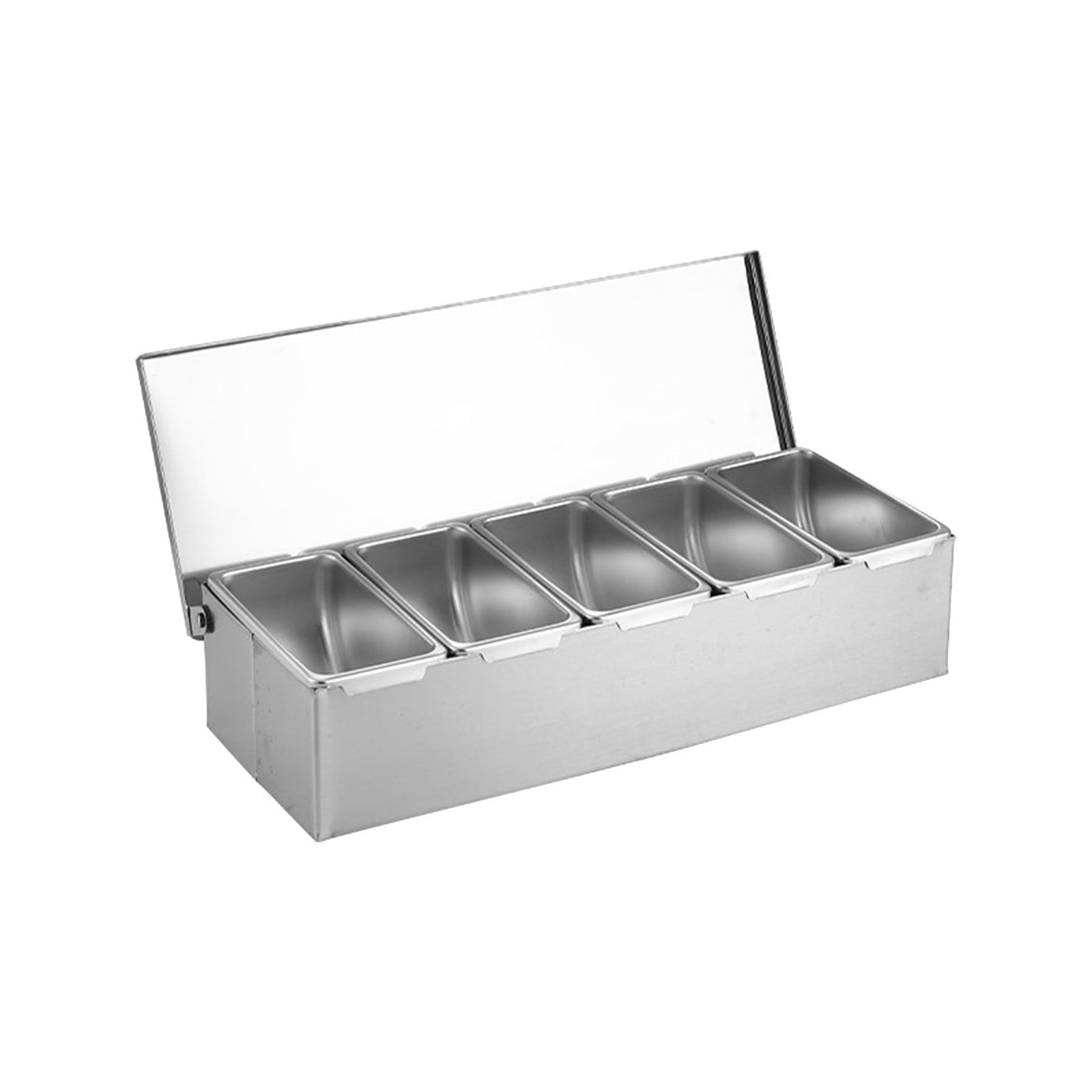 JWDX Food Storage, Stainless Steel Thick Seasoning Box Hotel Kitchen Ingredients Seasoning Box, Kitchen Supplies Clearance, Compartment Trays Stainless Steel Detachable Topping Station Plastic Silver
