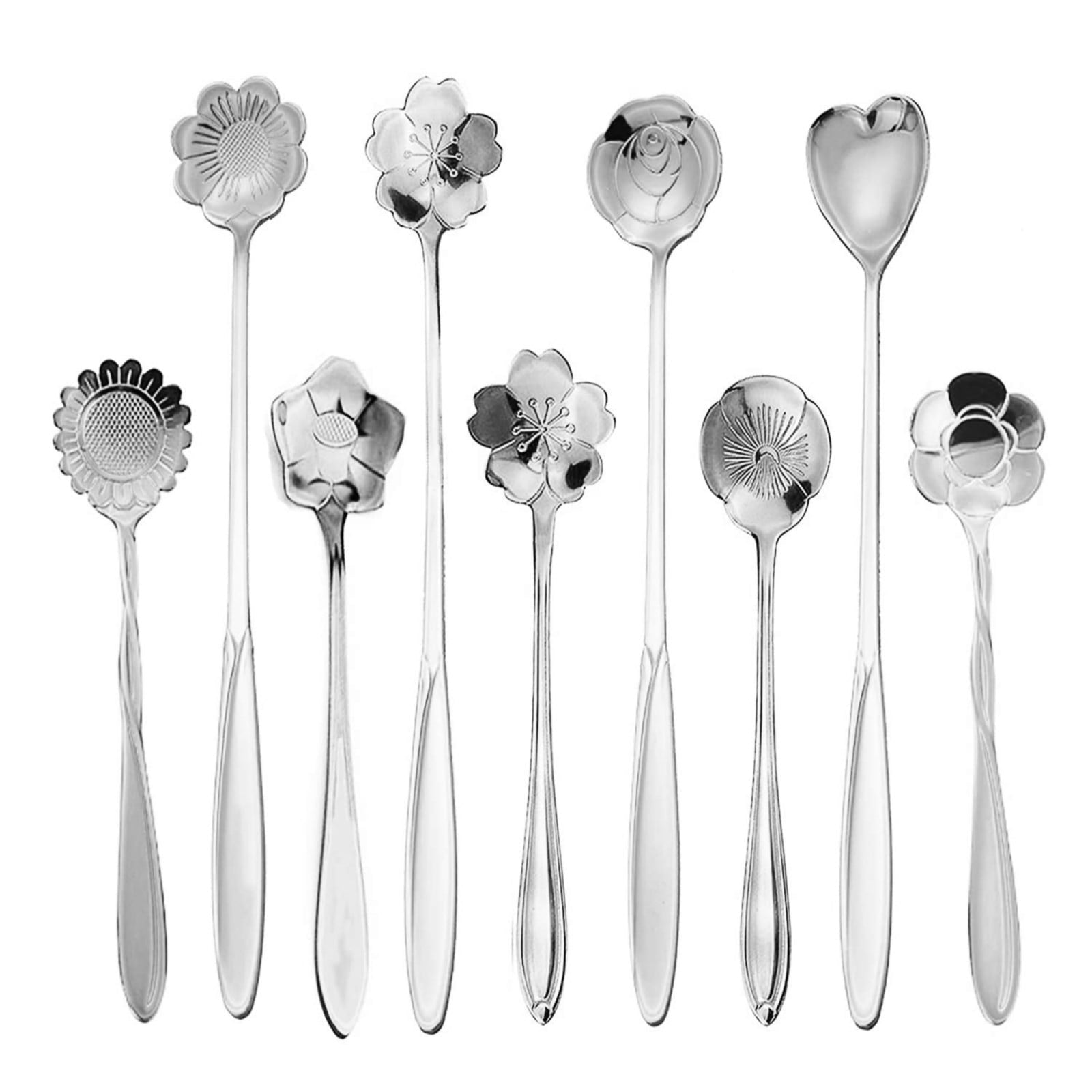 JWDX Cooking Utensils Clearance, Flower Spoon Set 8Pcs Stainless Teaspoon Rainbow Color for Coffee Tea Mixing Sugar Ice Stir Bar Spoons 8 Diffient Pattern Colorful Cutlery Set Kitchen Tool Gif As shown
