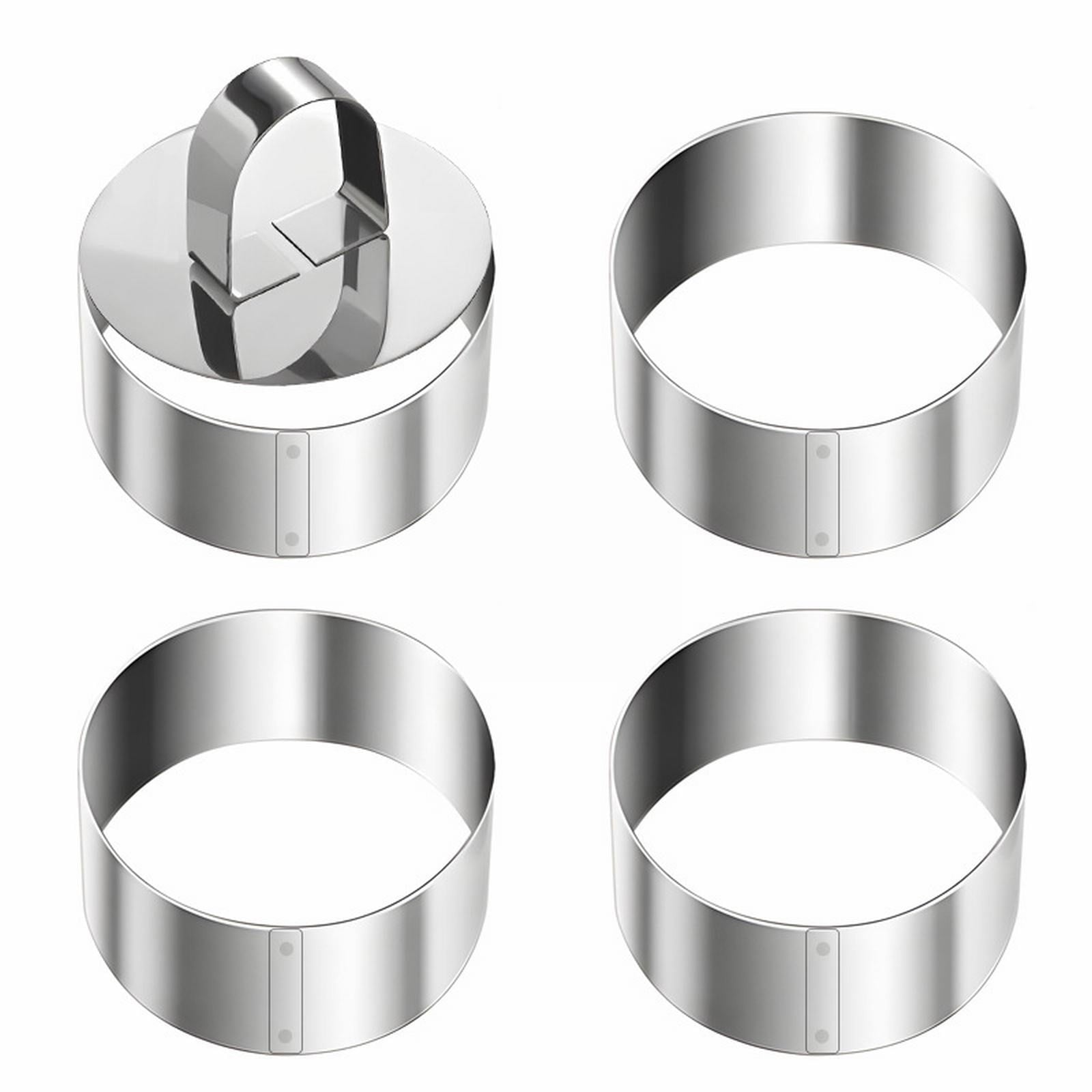 JWDX Cooking Utensils Clearance, 4 Pcs Round Ring for Cooking Stainless 3 Inch Food with 1 Pusher for Cake Dessert Tartare Dessert with Pusher and Lifter Cooking Rings Tartare As shown