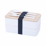JWDX Tableware Clearance, Box Lunch Box Japanese 2 Layer Food Container with Cutlery Spoon and Fork Divided Salad Box for Men and Women WH2